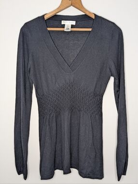 White House Black Market Textured Black Sweater V-Neck Long Sleeve Women's Small